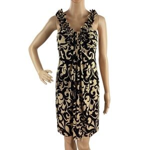 En Focus Studio Black Beige Scroll Print Ruffle Mini Dress Size 4